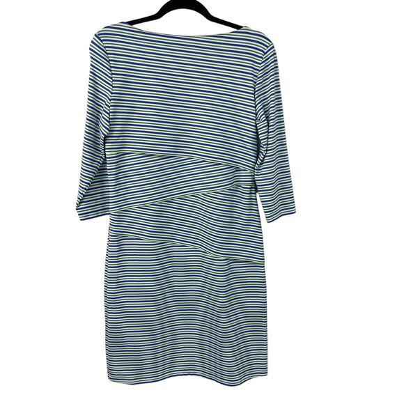 J. McLaughlin Catalina Cloth Green Blue Striped Shift Dress Womens Medium - Picture 7 of 7